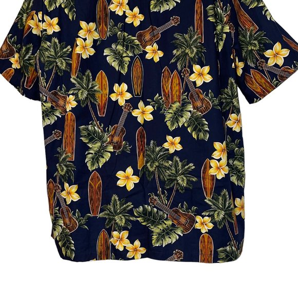 RJC Hawaiian Shirt Mens XL Surfboard Board Navy Floral Aloha Vacation Plumeria - Picture 8 of 10